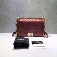 Chanel Women Large Leboy Flap Bag with Chain in Goatskin Leather-Maroon (6)