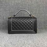 Chanel Women Leboy Flap Bag in Diamond Pattern Calfskin Leather with Top Handle-Black - Image 3