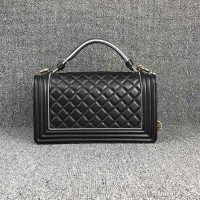 Chanel Women Leboy Flap Bag in Diamond Pattern Calfskin Leather with Top Handle-Black (2)