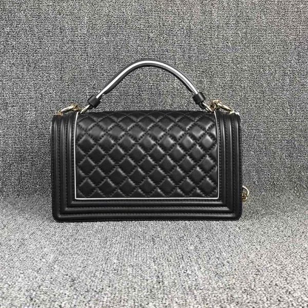 Chanel Women Leboy Flap Bag in Diamond Pattern Calfskin Leather with Top Handle-Black (3)