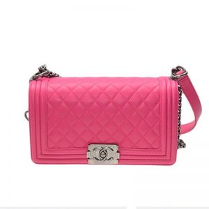 Chanel Women Leboy Flap Bag with Chain in Calfskin Leather-Rose