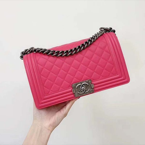 Chanel Women Leboy Flap Bag with Chain in Calfskin Leather-Rose (5)