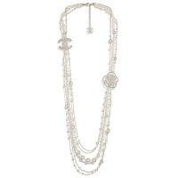 Chanel Women Long Necklace in Metal Glass Pearls & Diamantés-White (1)