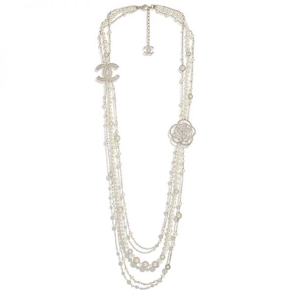 Chanel Women Long Necklace in Metal Glass Pearls & Diamantés-White (1)