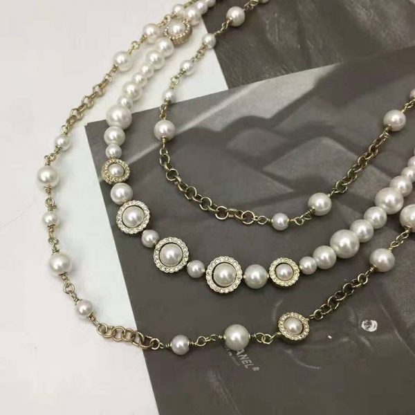 Chanel Women Long Necklace in Metal Glass Pearls & Diamantés-White (4)