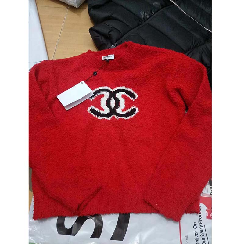 Chanel Women Pullover Wool and Mixed Fibers & Cashmere Sweater-Red (1)