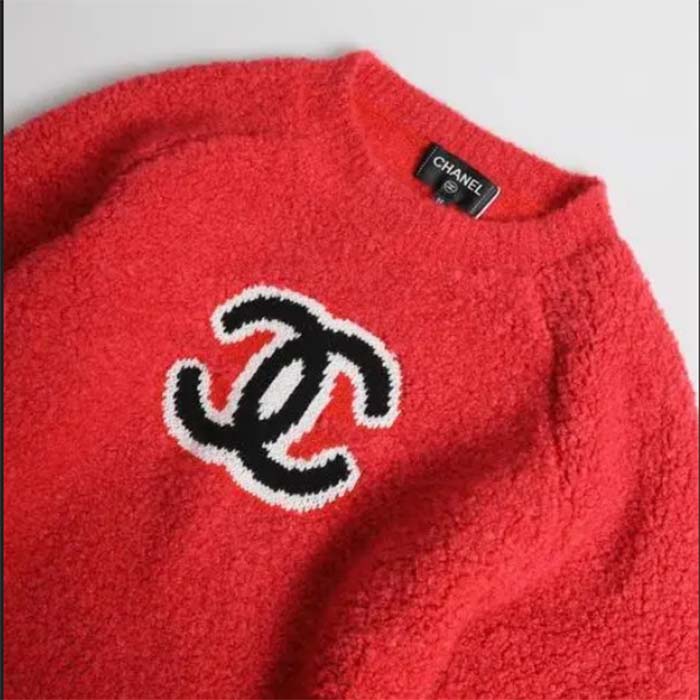 Chanel Women Pullover Wool and Mixed Fibers & Cashmere Sweater-Red (7)