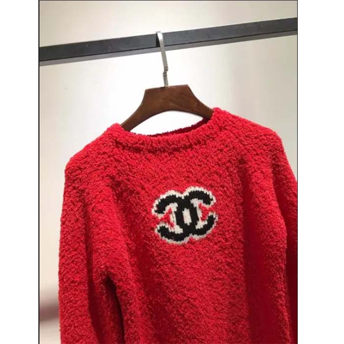 Chanel Women Pullover Wool and Mixed Fibers & Cashmere Sweater-Red (9)