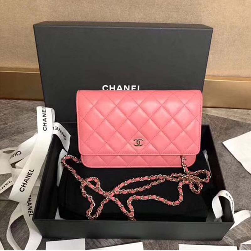 Chanel Women Wallet On Chain Flap Bag in Goatskin Leather-Pink - LULUX