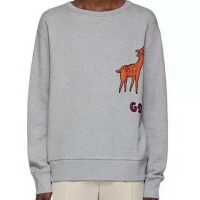 Gucci Men Hooded Sweatshirt with Deer Patch in 100% Cotton-Grey (1)