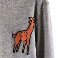 Gucci Men Hooded Sweatshirt with Deer Patch in 100% Cotton-Grey (1)