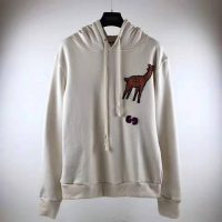 Gucci Unisex Hooded Sweatshirt with Deer Patch in 100% Cotton-White (1)