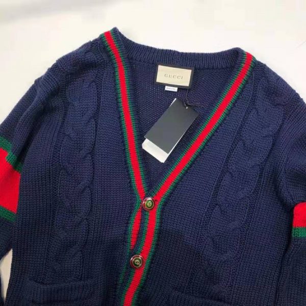 Gucci Men Oversize Cable Knit Cardigan Sweater-Navy (11)