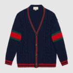 Gucci Herren Oversize-Strickjacke mit Zopfmuster, Marineblau