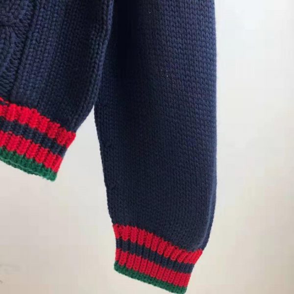 Gucci Men Oversize Cable Knit Cardigan Sweater-Navy (6)