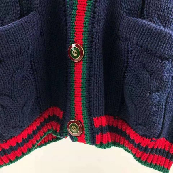 Gucci Men Oversize Cable Knit Cardigan Sweater-Navy (7)