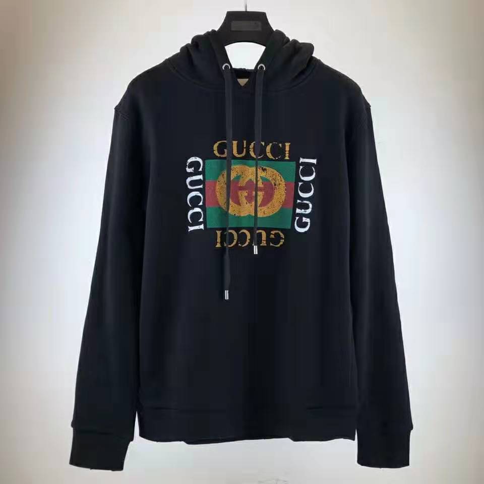 Gucci Men Oversize Sweatshirt with Gucci Logo in 100% Cotton-Black - LULUX