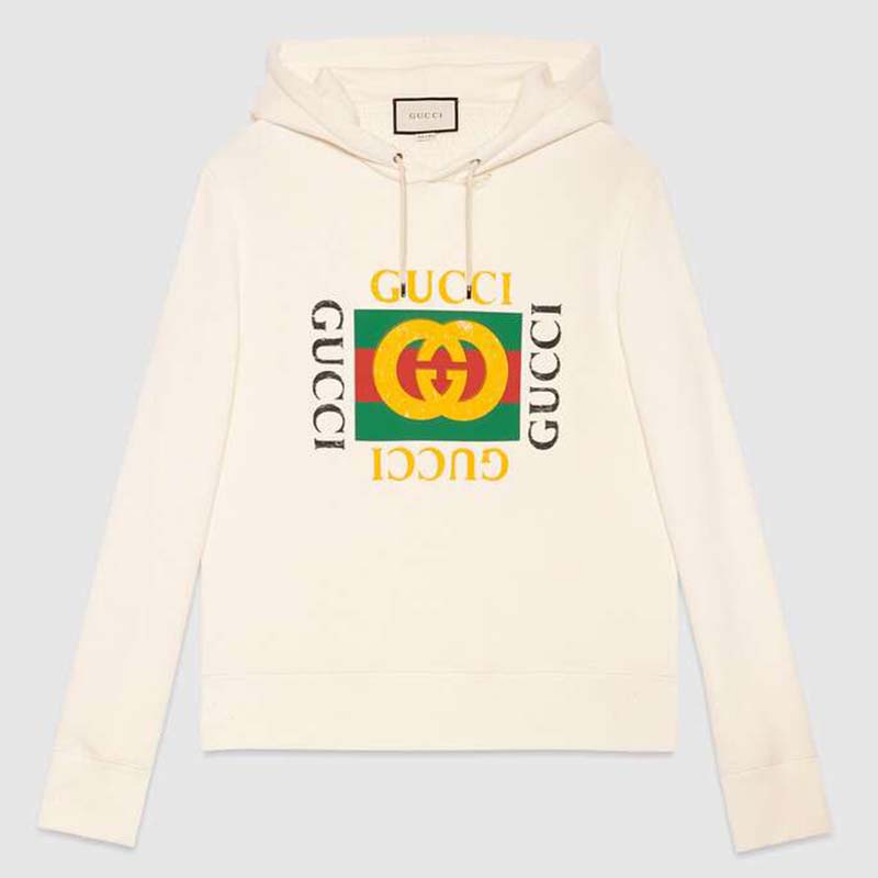 Gucci Men Oversize Sweatshirt with Gucci Logo in 100% Cotton-White - LULUX