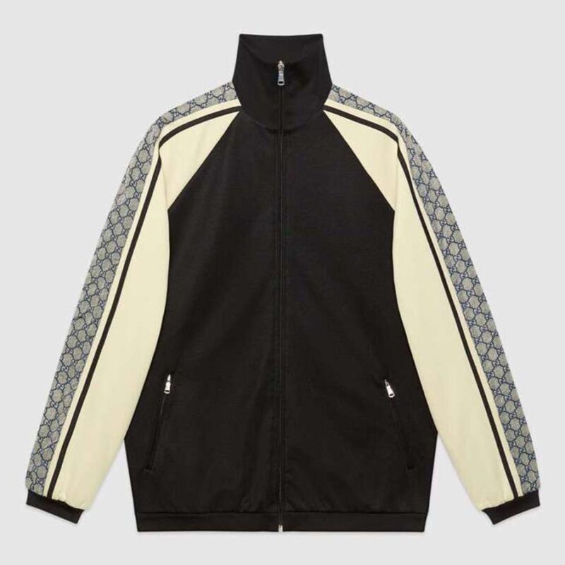 Gucci Men Oversize Technical Jersey Jacket in GG Printed Nylon-Black