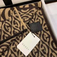 Gucci Unisex G Rhombus Jacquard Scarf in Wool and Cotton-Brown (1)