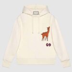 Sweat à capuche Gucci pour femme avec patch cerf en coton 100% - Blanc