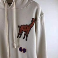 Gucci Women Hooded Sweatshirt with Deer Patch in 100% Cotton-White (11)