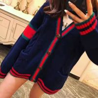 Gucci Women Oversize Cable Knit Cardigan Sweater-Navy (12)