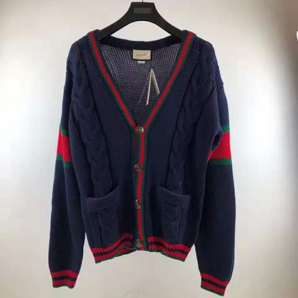 Gucci Women Oversize Cable Knit Cardigan Sweater-Navy (3)