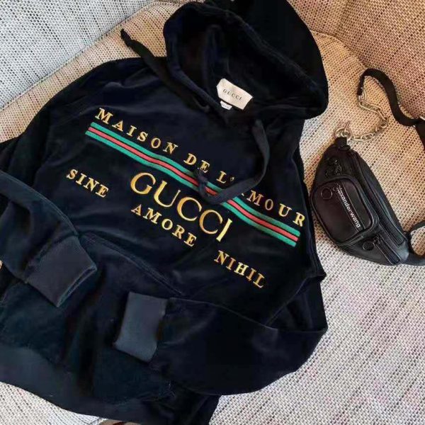 Gucci Women Oversize Sweatshirt with Gucci Embroidery in Black Cotton (2)