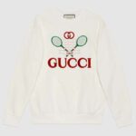 Gucci Women Oversize Sweatshirt with Gucci Tennis in 100% Cotton-White