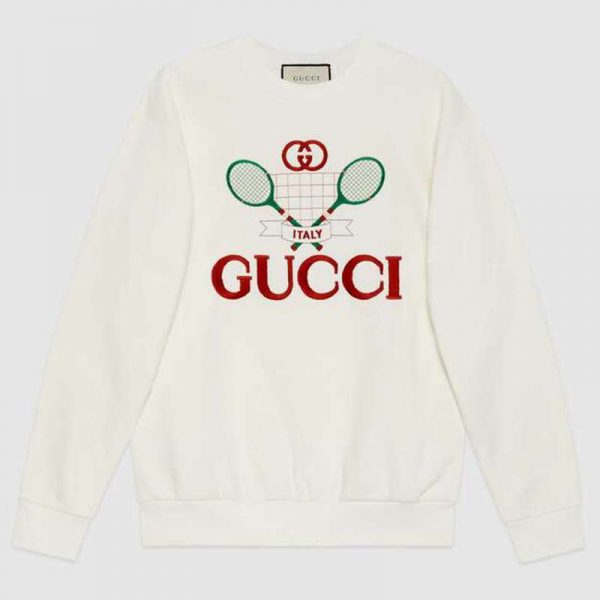 Gucci Women Oversize Sweatshirt with Gucci Tennis in 100% Cotton-White (1)