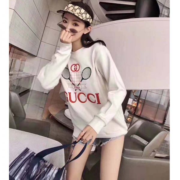 Gucci Women Oversize Sweatshirt with Gucci Tennis in 100% Cotton-White (2)