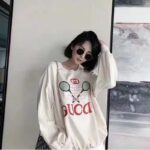 Gucci Women Oversize Sweatshirt with Gucci Tennis in 100% Cotton-White - Image 7