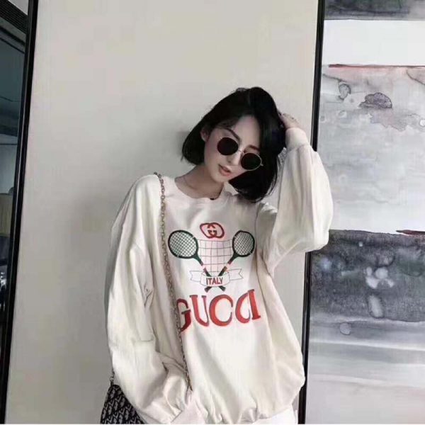 Gucci Women Oversize Sweatshirt with Gucci Tennis in 100% Cotton-White (4)