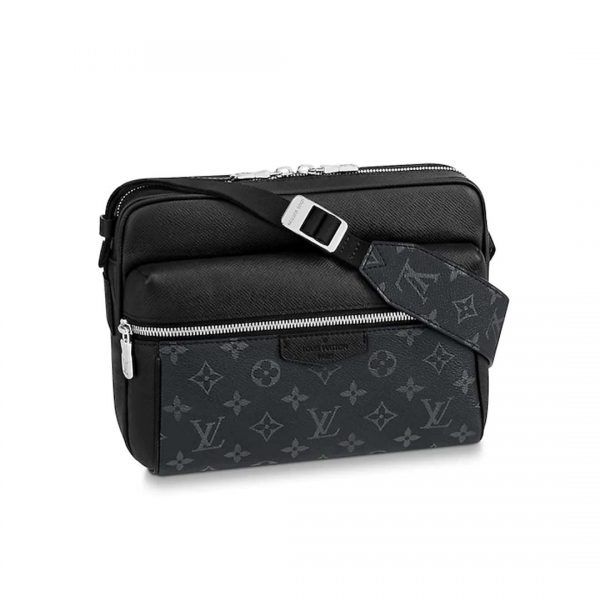 Louis Vuitton LV Men Outdoor Messenger Bag in Taïga Leather with Monogram Canvas-Black (1)