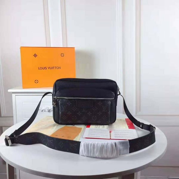 Louis Vuitton LV Men Outdoor Messenger Bag in Taïga Leather with Monogram Canvas-Black (2)