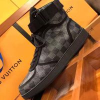 Louis Vuitton LV Men Rivoli Sneaker Boot Shoes in Iconic Damier Graphite Canvas-Grey (1)