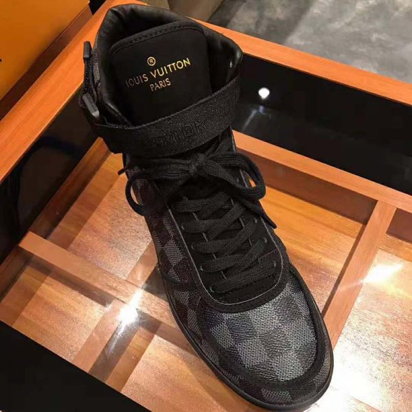 Louis Vuitton LV Men Rivoli Sneaker Boot Shoes in Iconic Damier Graphite Canvas-Grey (7)