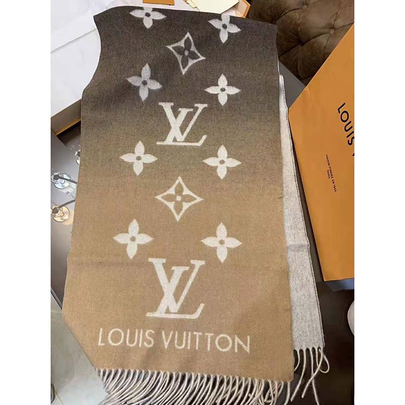 LOUIS VUITTON Cashmere Monogram Reykjavik Scarf Sand 629966