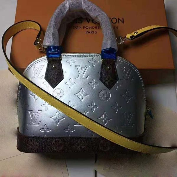 Louis Vuitton LV Women Alma BB Handbag in Metallic Monogram Vernis Patent Leather-Silver (2)