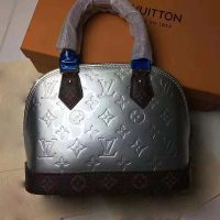 Louis Vuitton LV Women Alma BB Handbag in Metallic Monogram Vernis Patent Leather-Silver (1)