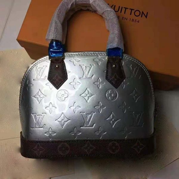 Louis Vuitton LV Women Alma BB Handbag in Metallic Monogram Vernis Patent Leather-Silver (3)