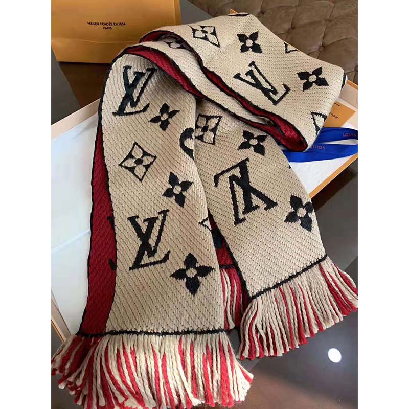 Louis Vuitton LV Women Logo Mania Duo Monogram Wool and Silk Scarf-Sandy -  LULUX