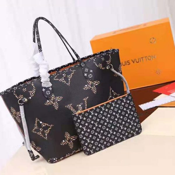 Louis Vuitton LV Women Neverfull MM Tote Bag in Monogram Canvas-Black (2)