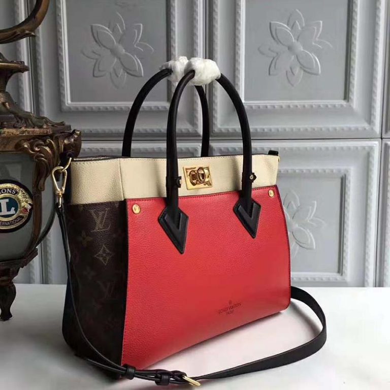 Louis Vuitton LV Women On My Side Bag in SmallGrained Calf LeatherRed