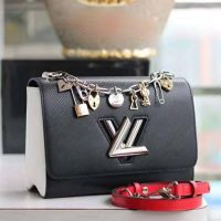 Louis Vuitton LV Women Twist MM LV Love Lock Charms Handbag in Epi Cowhide Leather-Black (1)