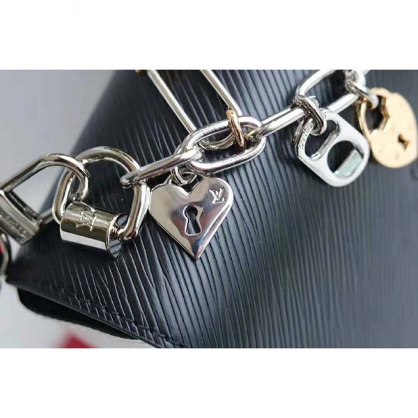 Louis Vuitton LV Women Twist MM LV Love Lock Charms Handbag in Epi Cowhide Leather-Black (8)