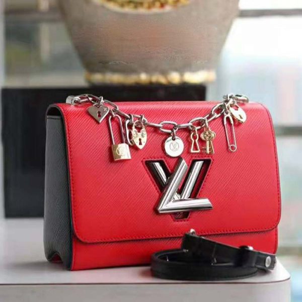 Louis Vuitton LV Women Twist PM LV Love Lock Charms Handbag in Epi Cowhide Leather-Red (2)