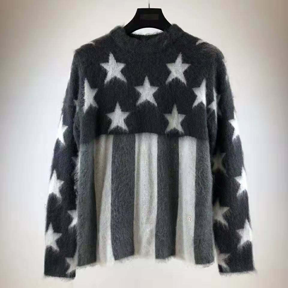 Louis Vuitton Men's USA Flag Crew Neck Sweater Mohair Blend Gray