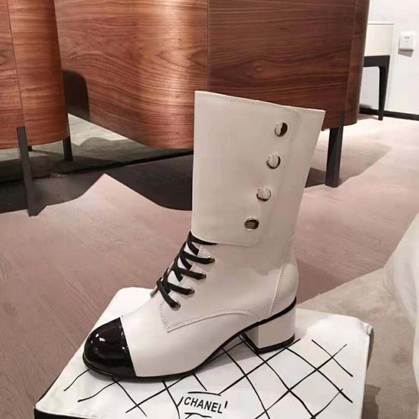 Chanel Women Ankle Boots Calfskin & Patent Calfskin 4.6 cm Heel-Beige (10)